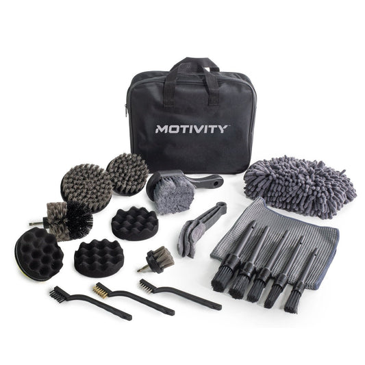 MOTIVITY 21 - Piece Car Detailing Kit, Includes Drill Brush Attachment Set, Detail Brushes, Wash Mitt, Drying Towel, and Wheel & Tire Brush - Brand - lee